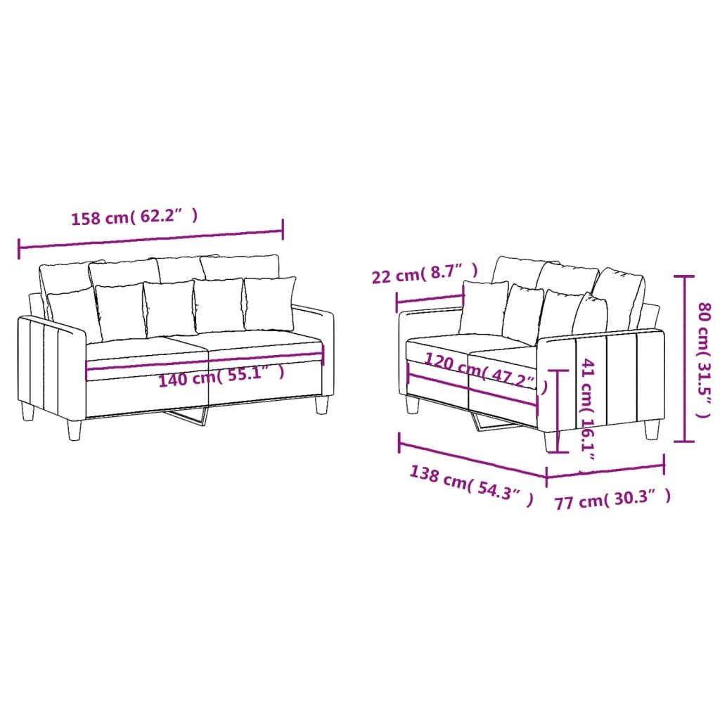 2 Piece Sofa Set with Cushions Dark Grey Fabric