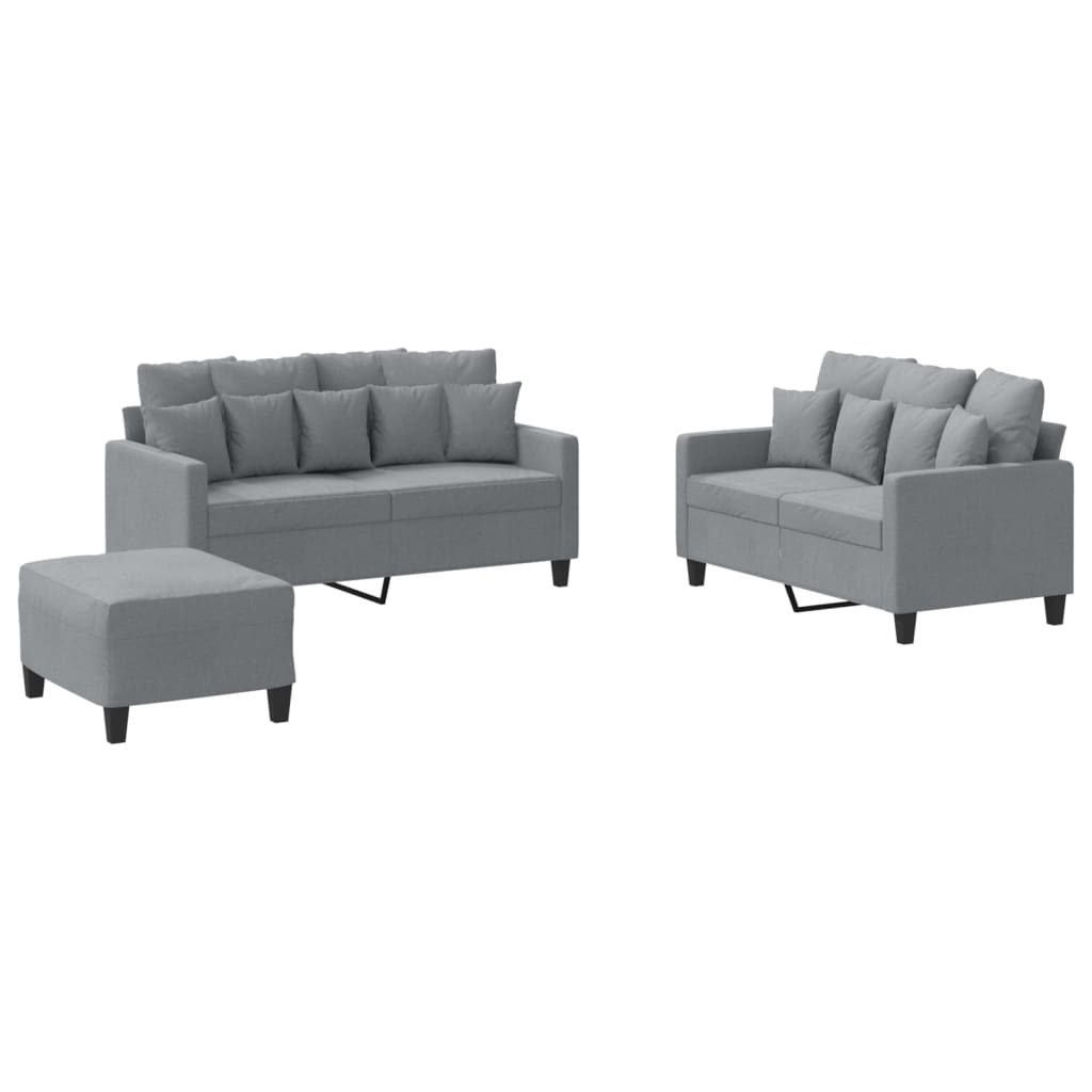 3 Piece Sofa Set with Cushions Light Grey Fabric