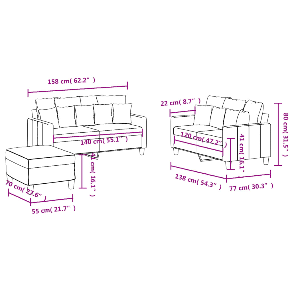 3 Piece Sofa Set with Cushions Light Grey Fabric