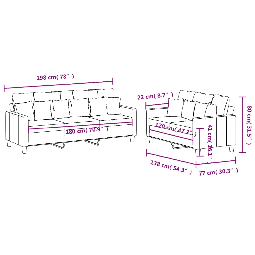 2 Piece Sofa Set with Cushions Light Grey Fabric