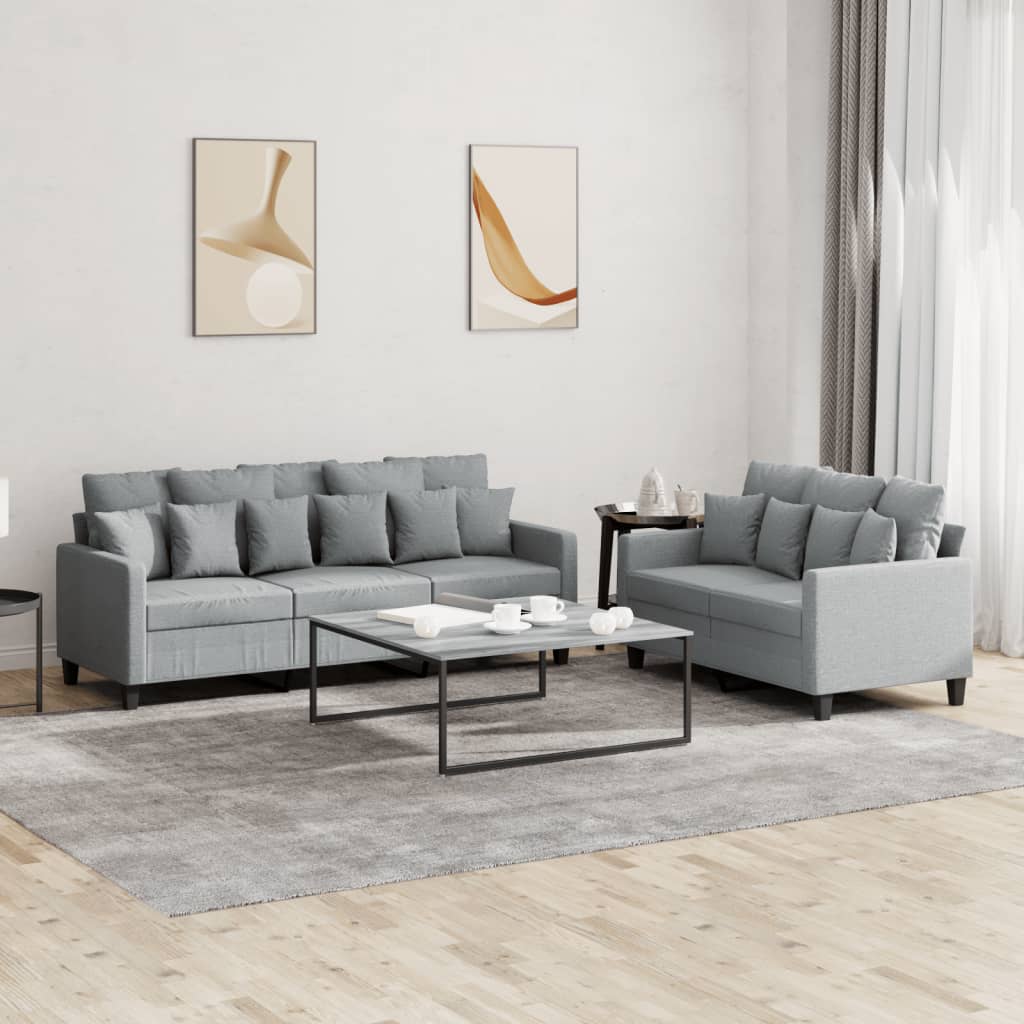 2 Piece Sofa Set with Cushions Light Grey Fabric