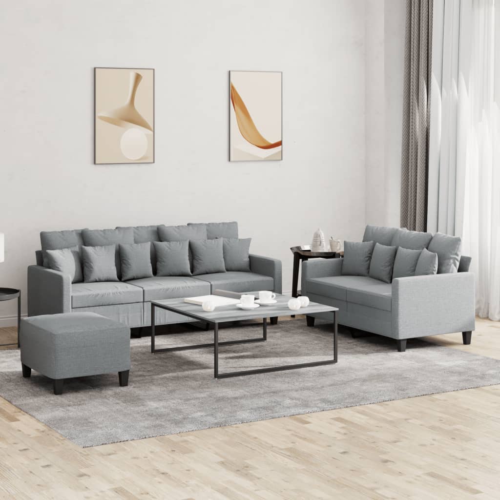 3 Piece Sofa Set with Cushions Light Grey Fabric