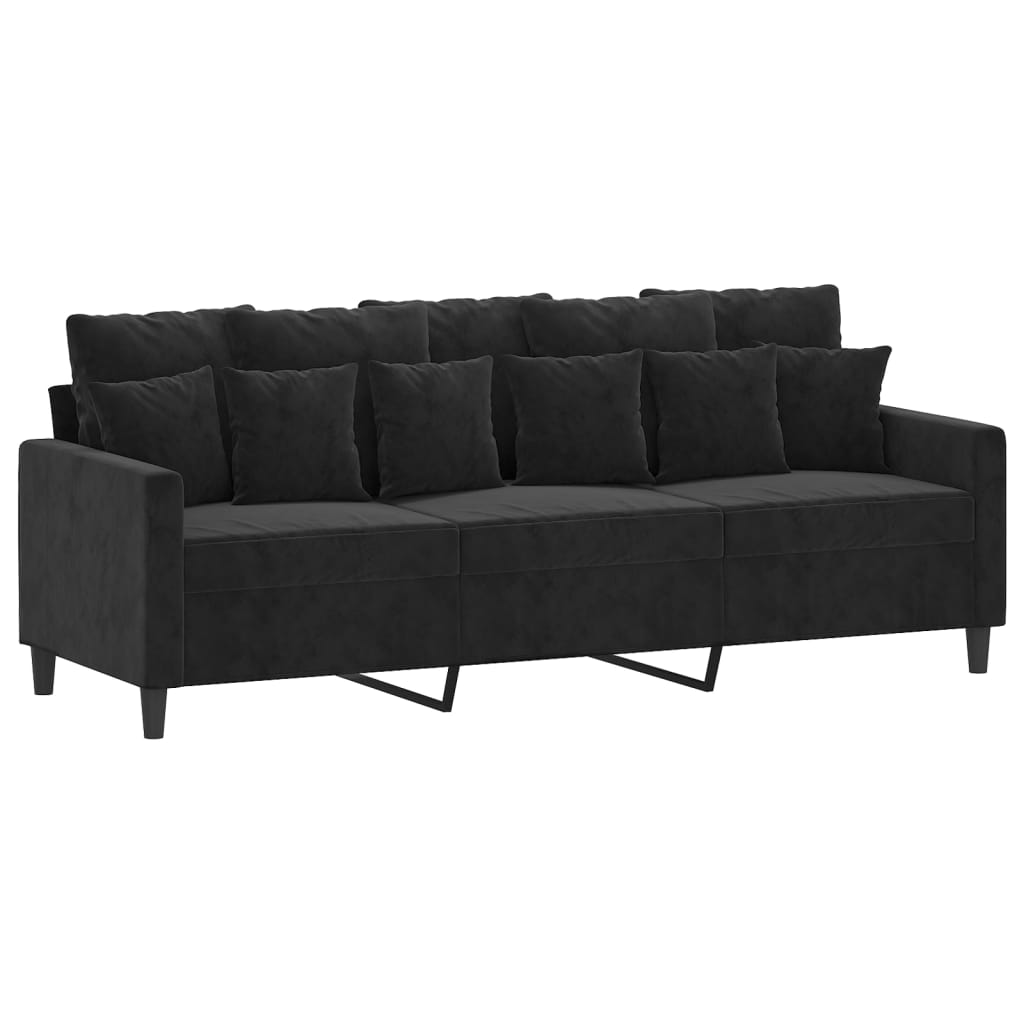 4 Piece Sofa Set with Cushions Black Velvet