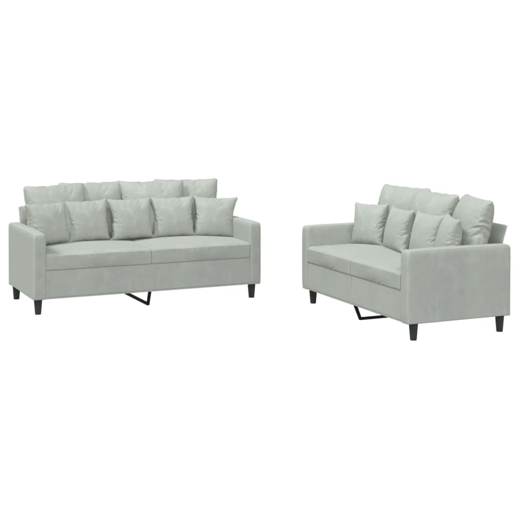 2 Piece Sofa Set with Cushions Light Grey Velvet