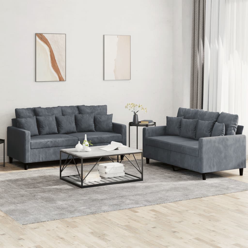 2 Piece Sofa Set with Cushions Dark Grey Velvet