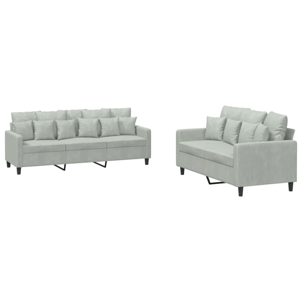 2 Piece Sofa Set with Cushions Light Grey Velvet