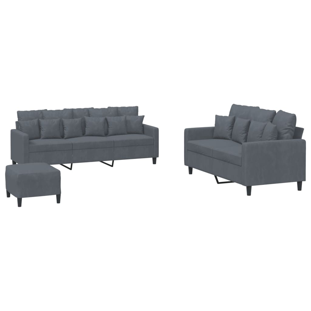 3 Piece Sofa Set with Cushions Dark Grey Velvet