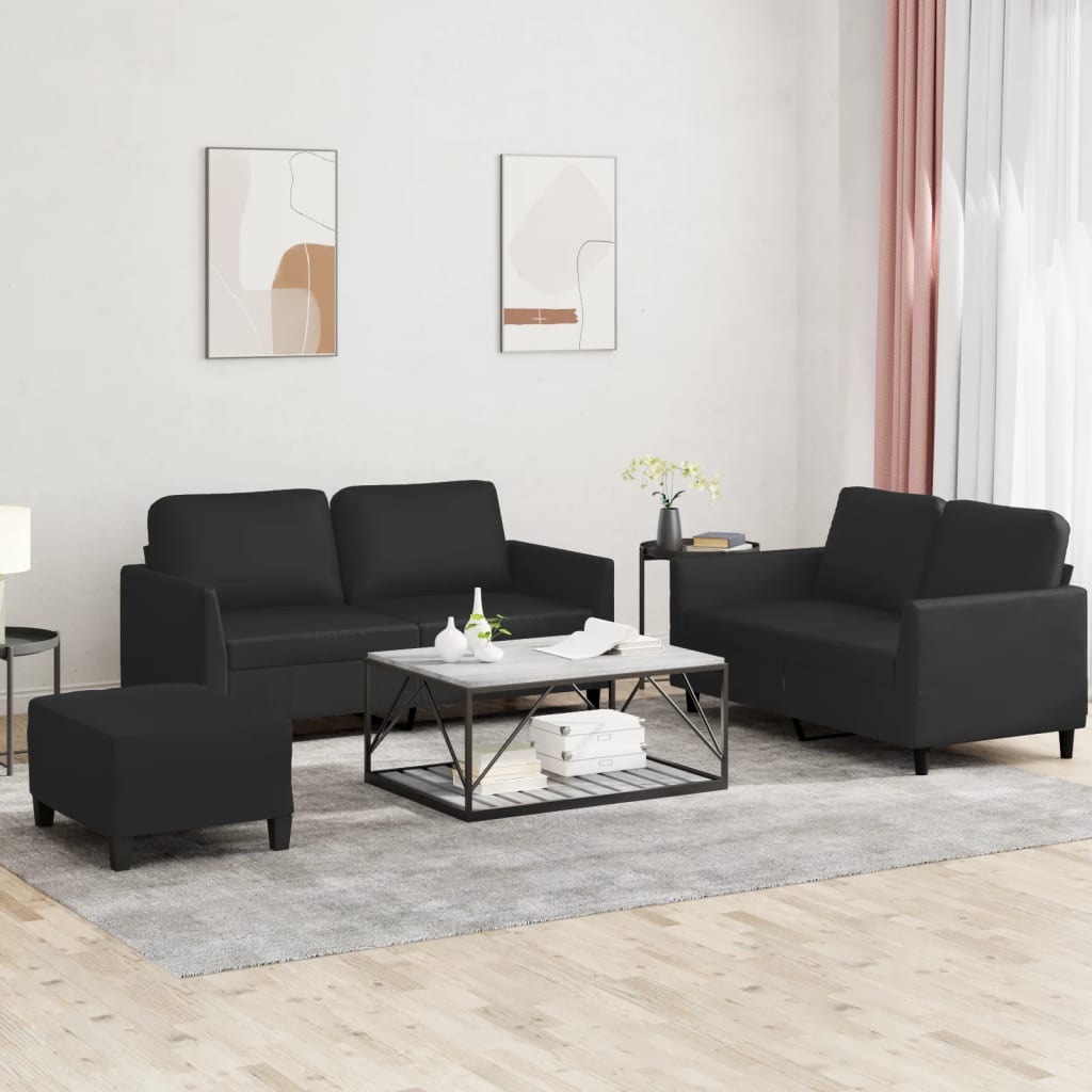 3 Piece Sofa Set with Cushions Black Faux Leather