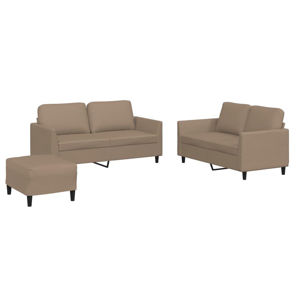 3 Piece Sofa Set with Cushions Cappuccino Faux Leather