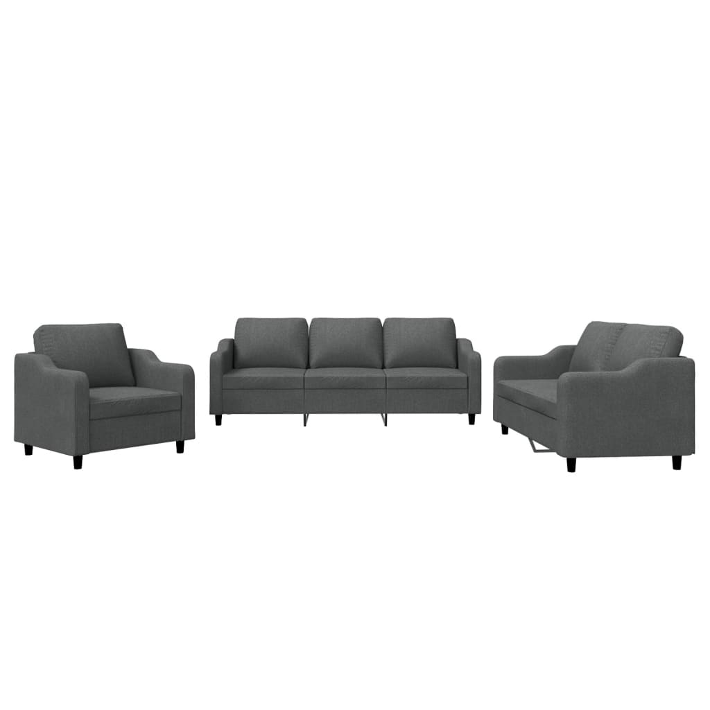 3 Piece Sofa Set with Cushions Dark Grey Fabric
