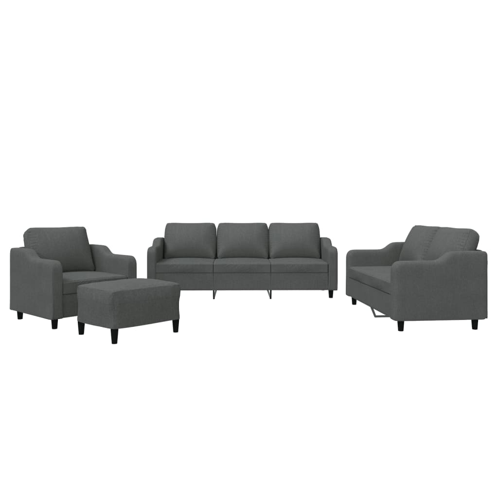 4 Piece Sofa Set with Cushions Dark Grey Fabric