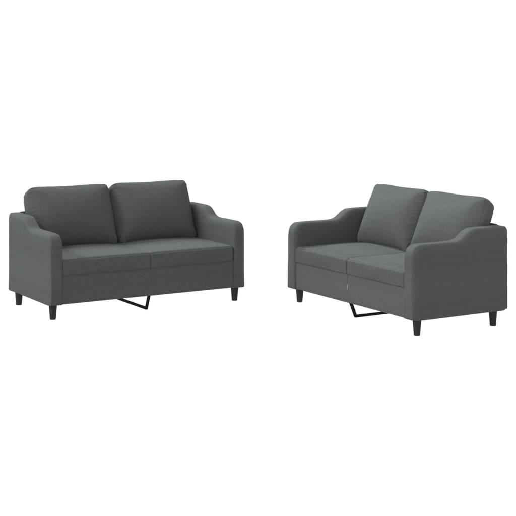 2 Piece Sofa Set with Cushions Dark Grey Fabric