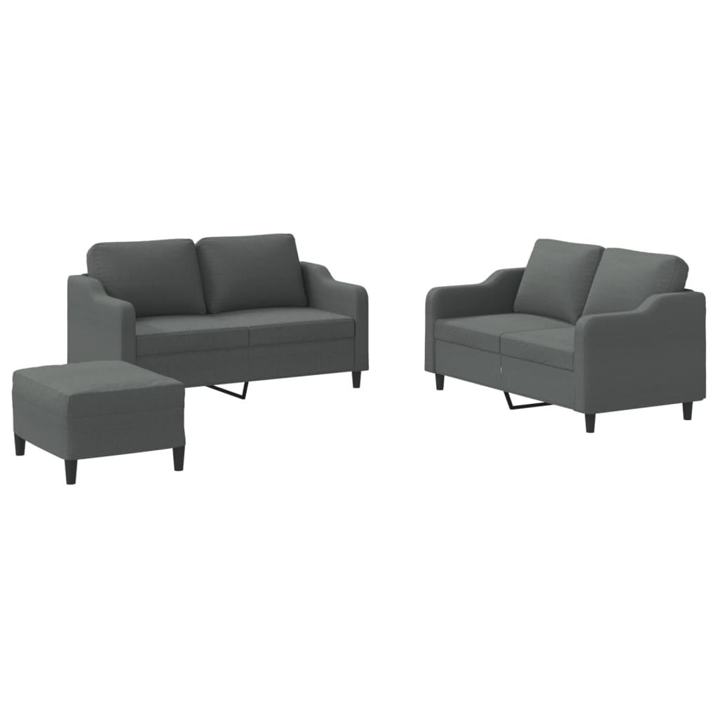 3 Piece Sofa Set with Cushions Dark Grey Fabric