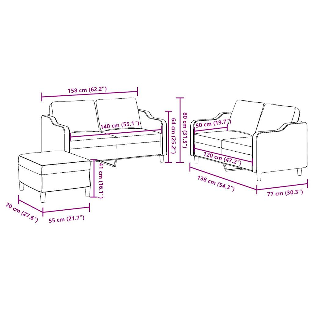 3 Piece Sofa Set with Cushions Black Fabric