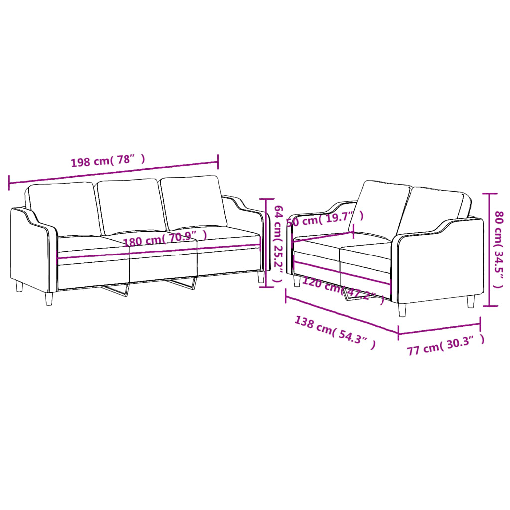 2 Piece Sofa Set with Cushions Light Grey Fabric