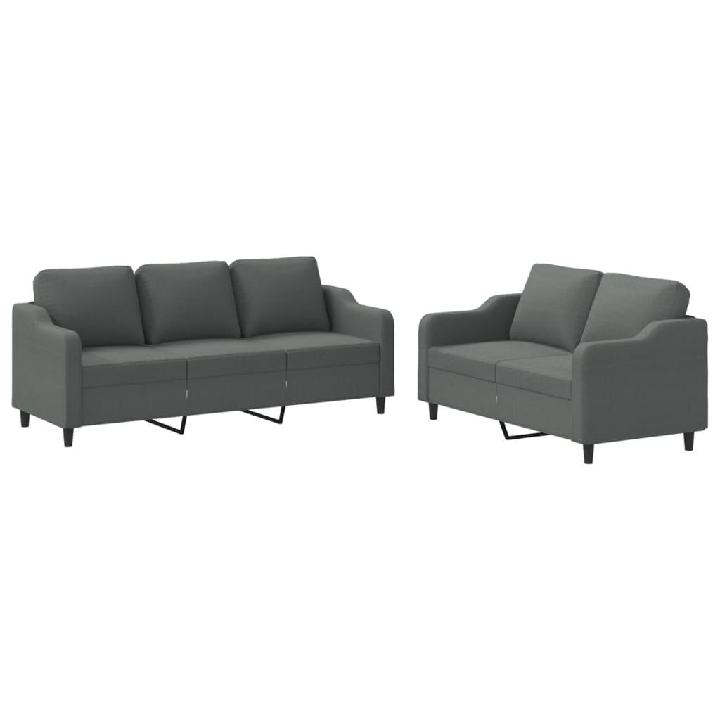 2 Piece Sofa Set with Cushions Dark Grey Fabric