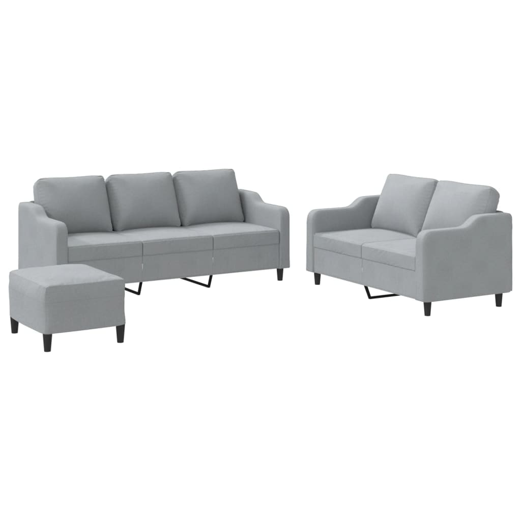 3 Piece Sofa Set with Cushions Light Grey Fabric