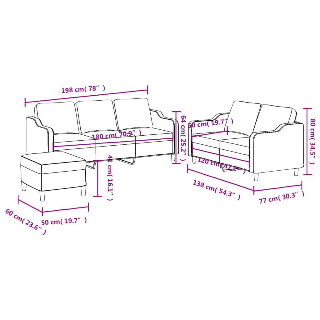 3 Piece Sofa Set with Cushions Dark Grey Fabric