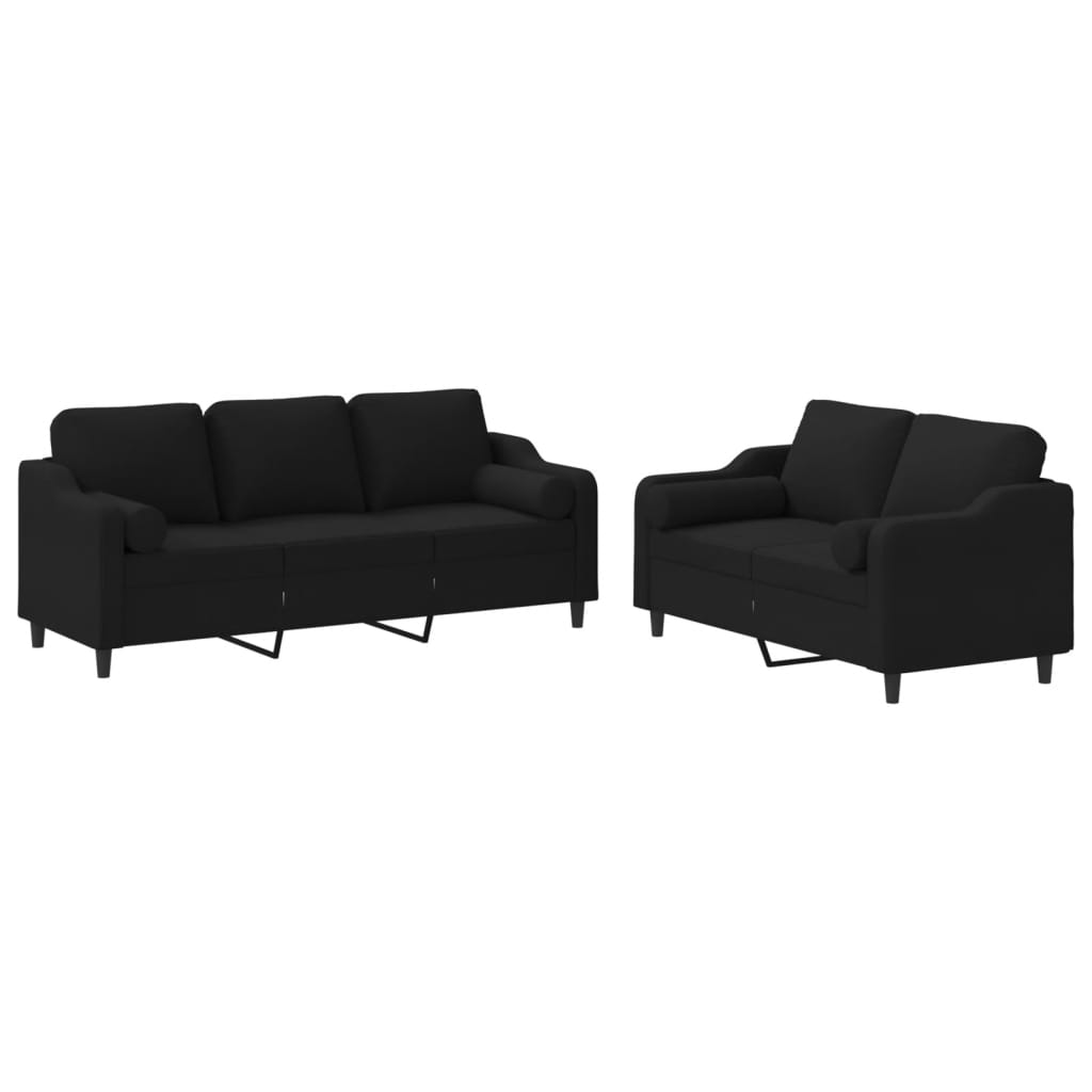 2 Piece Sofa Set with Pillows Black Fabric