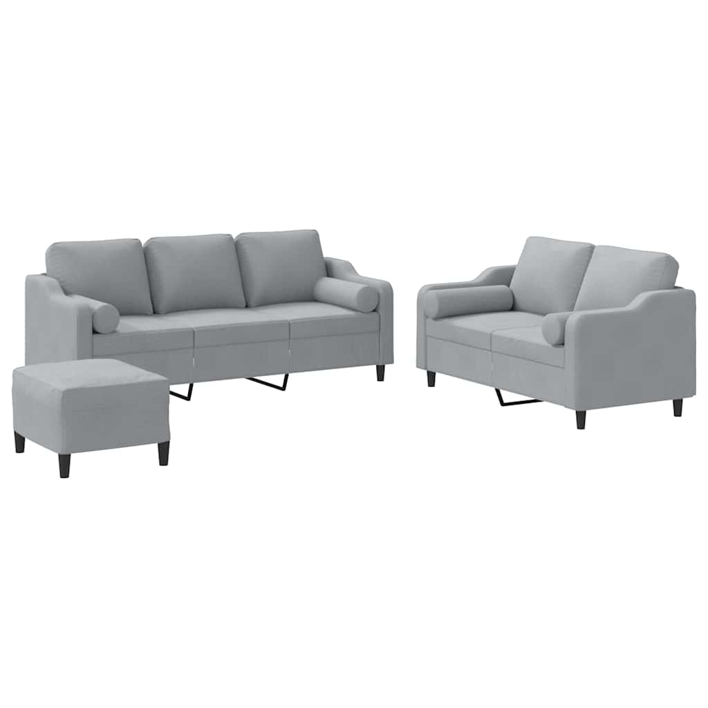 3 Piece Sofa Set with Pillows Light Grey Fabric