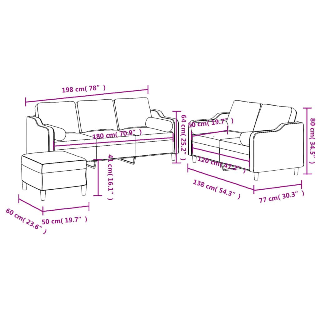 3 Piece Sofa Set with Pillows Dark Grey Fabric