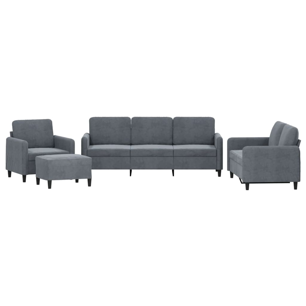 4 Piece Sofa Set Dark Grey Velvet