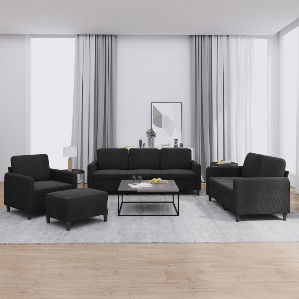 4 Piece Sofa Set Black Velvet