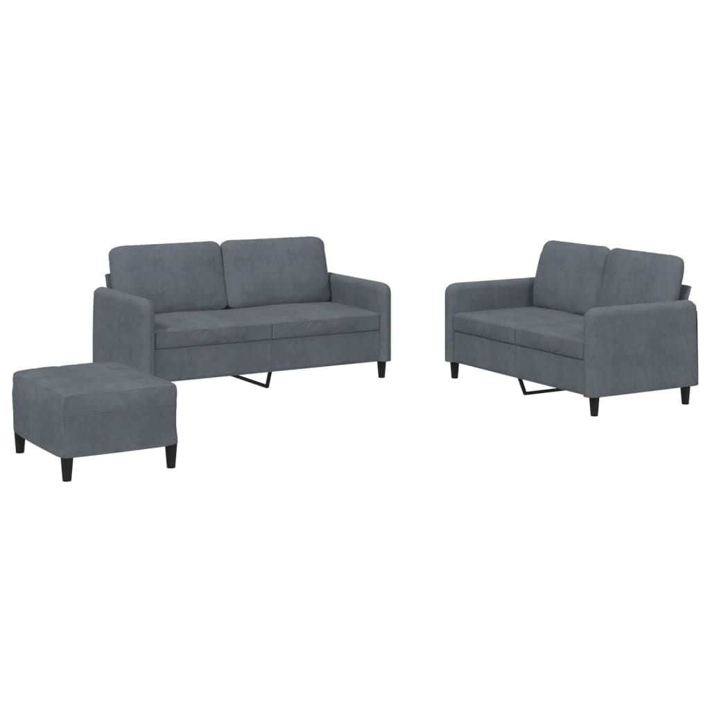 3 Piece Sofa Set Dark Grey Velvet