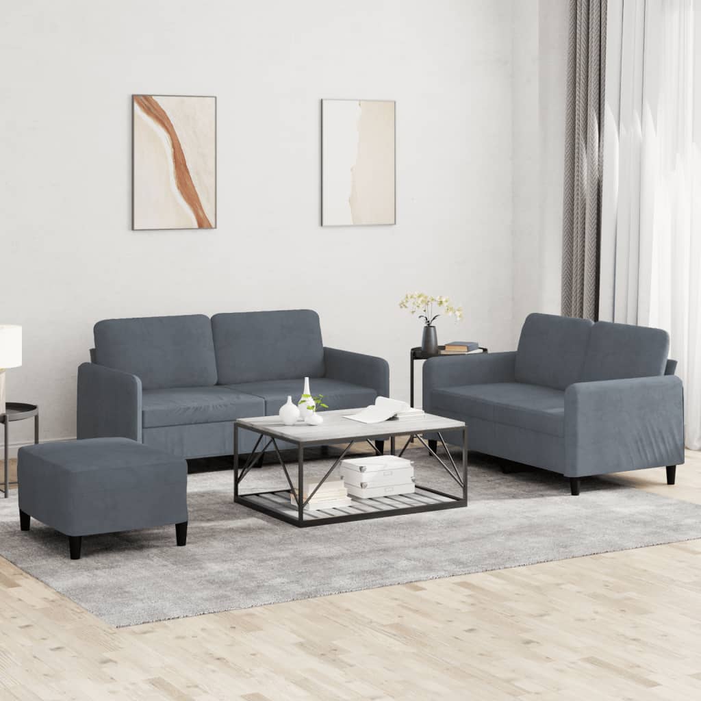 3 Piece Sofa Set Dark Grey Velvet