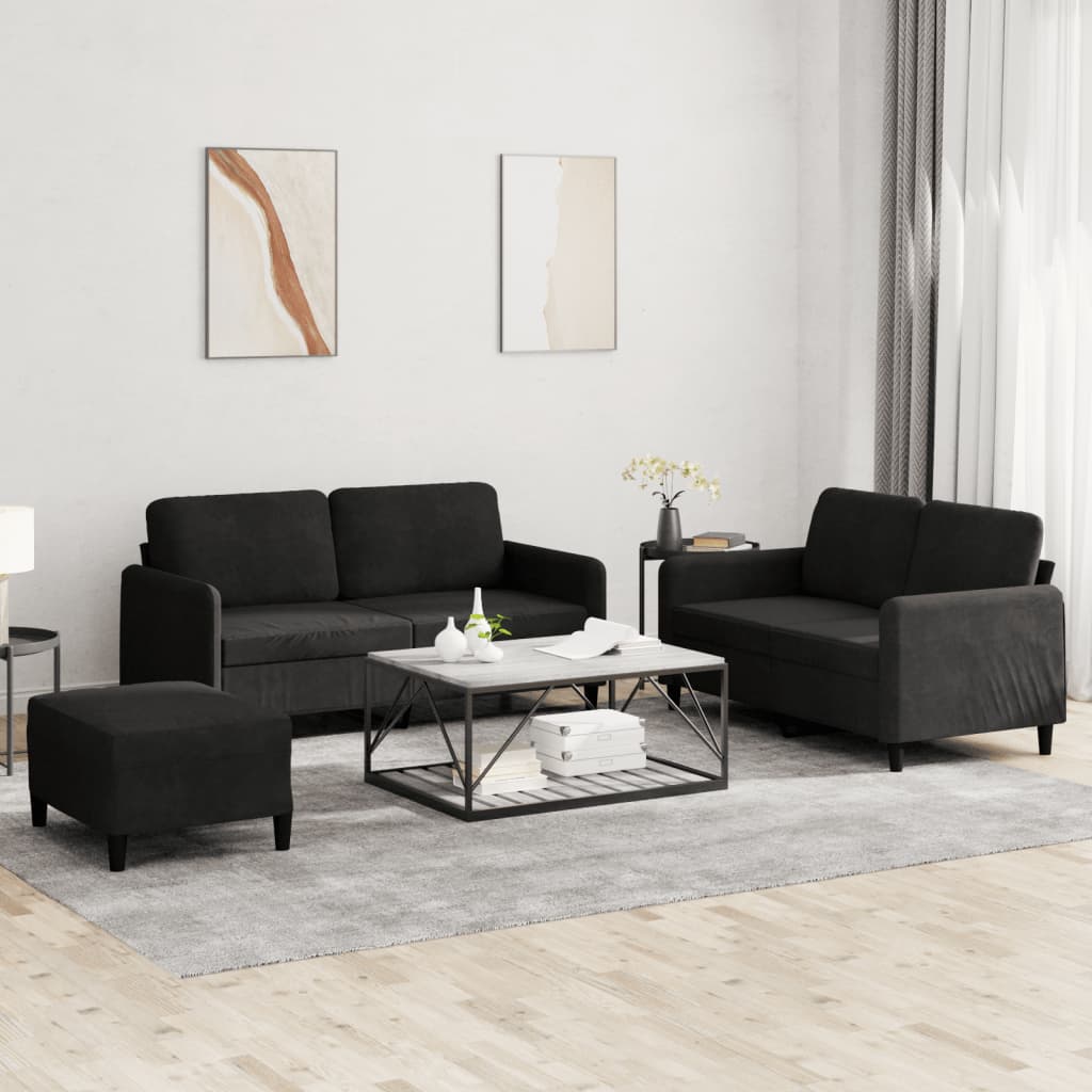 3 Piece Sofa Set Black Velvet