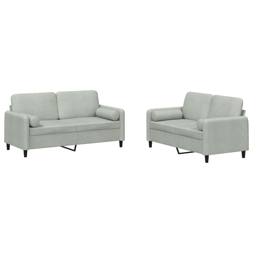 2 Piece Sofa Set with Pillows Light Grey Velvet