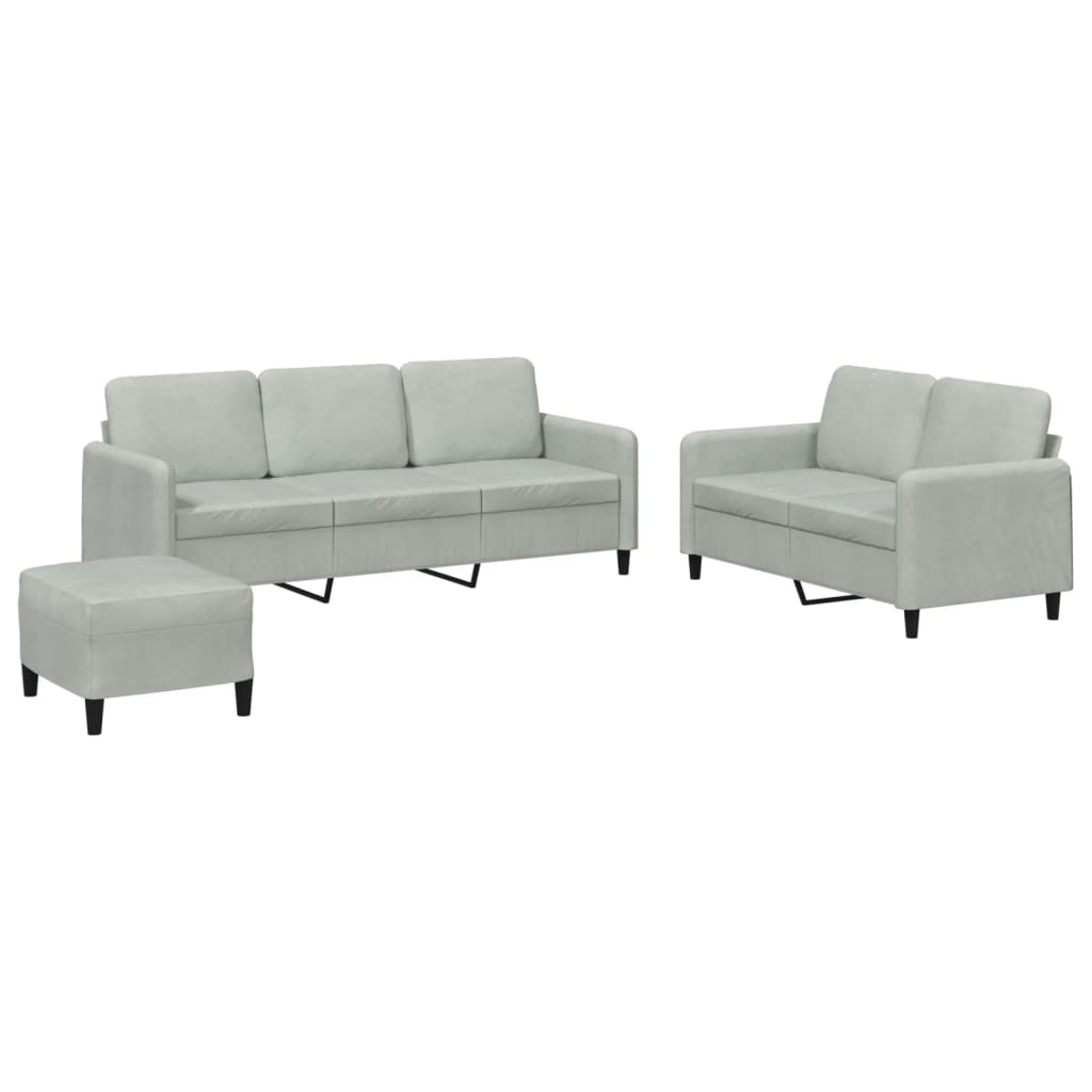 3 Piece Sofa Set Light Grey Velvet