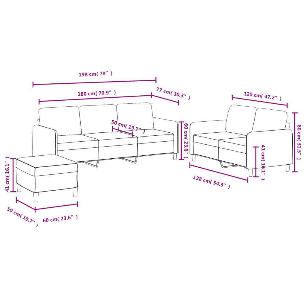 3 Piece Sofa Set Light Grey Velvet