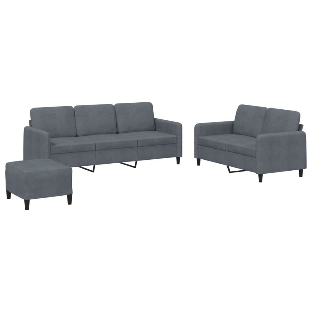 3 Piece Sofa Set Dark Grey Velvet