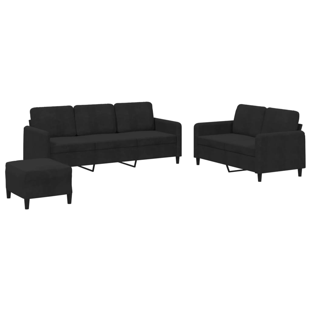 3 Piece Sofa Set Black Velvet