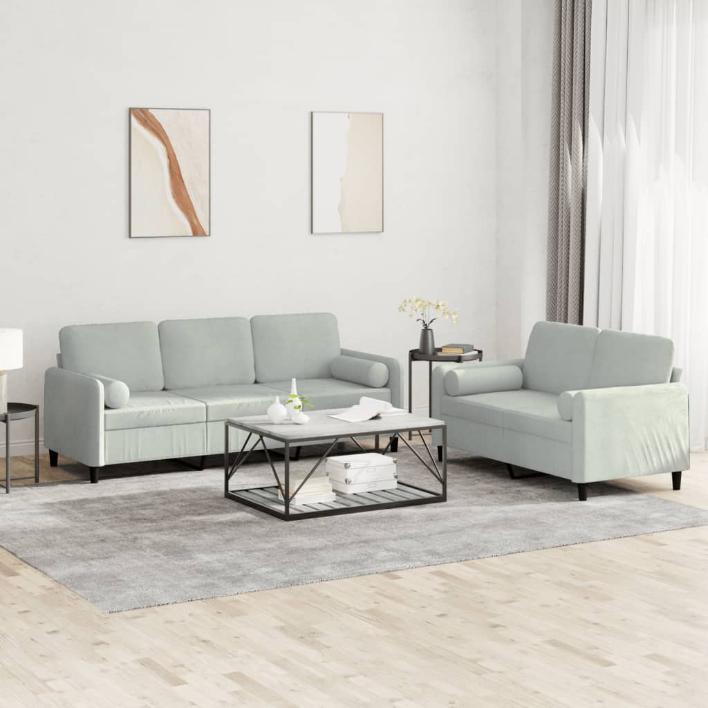 2 Piece Sofa Set with Pillows Light Grey Velvet