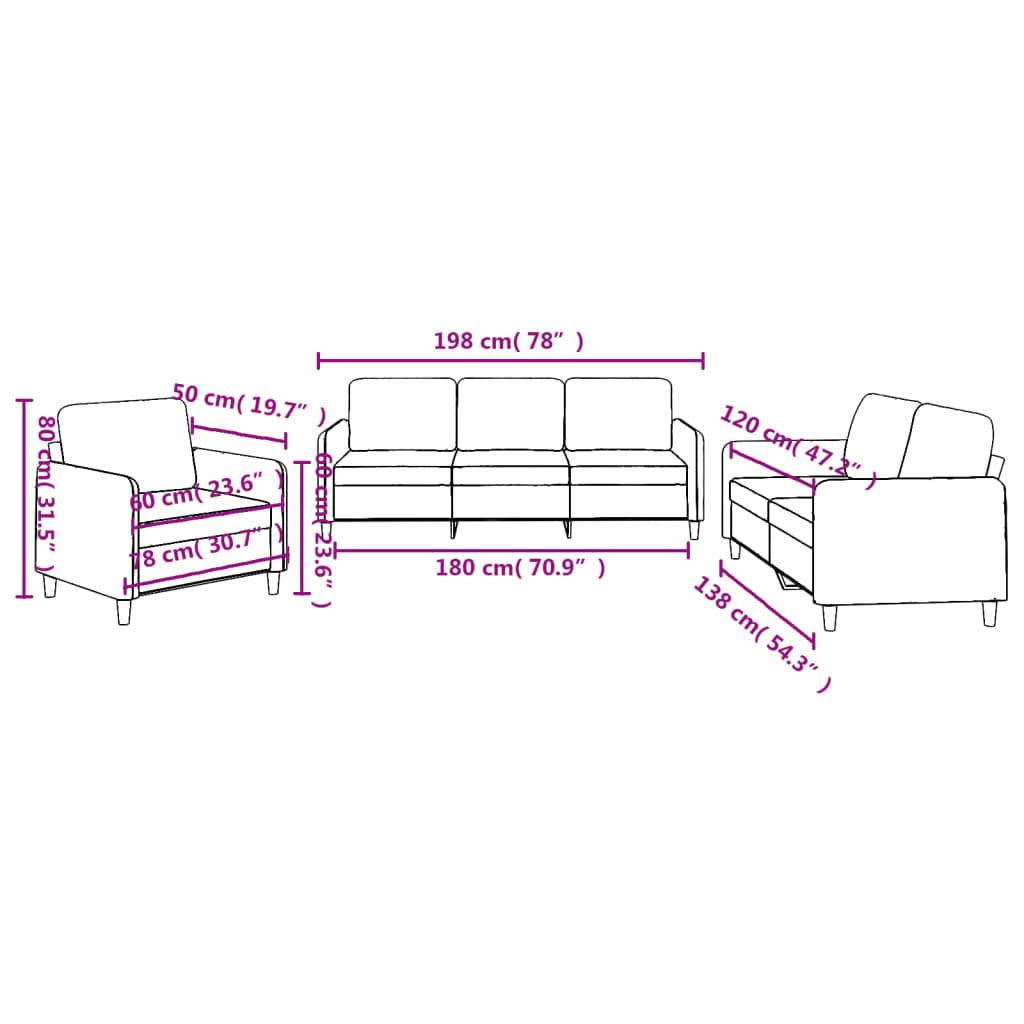3 Piece Sofa Set with Cushions Light Grey Fabric