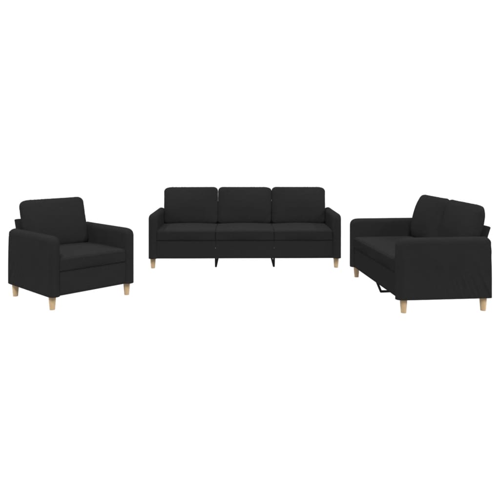 3 Piece Sofa Set with Cushions Black Fabric