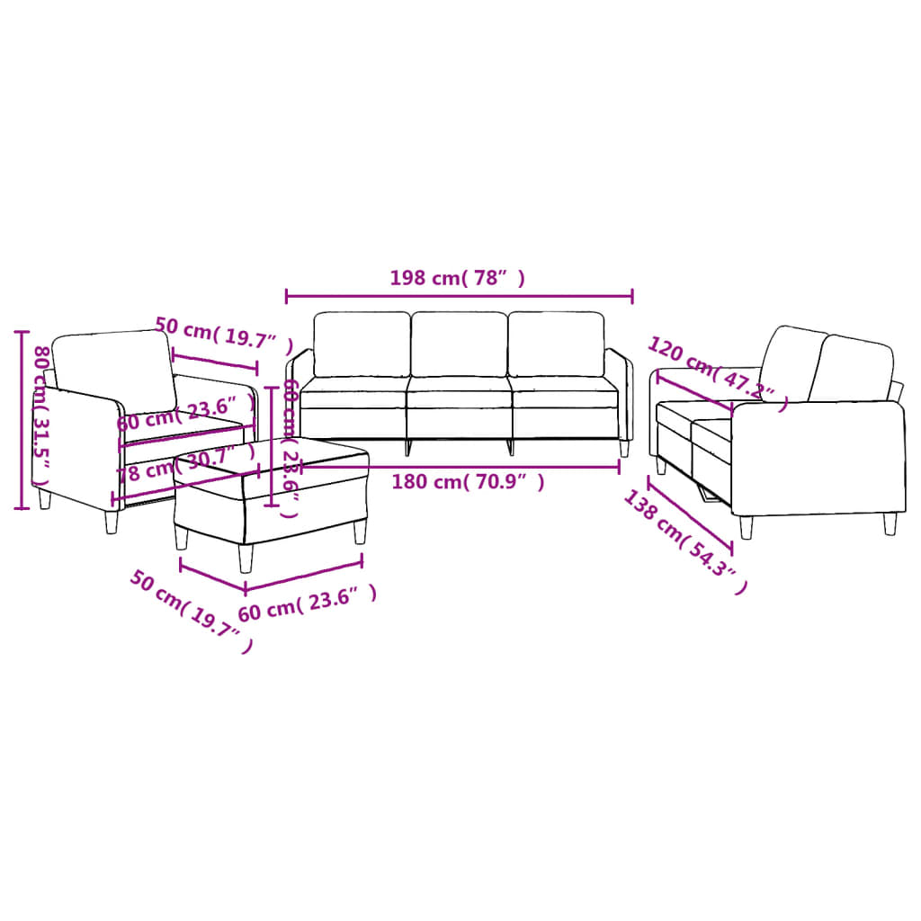 4 Piece Sofa Set with Cushions Light Grey Fabric