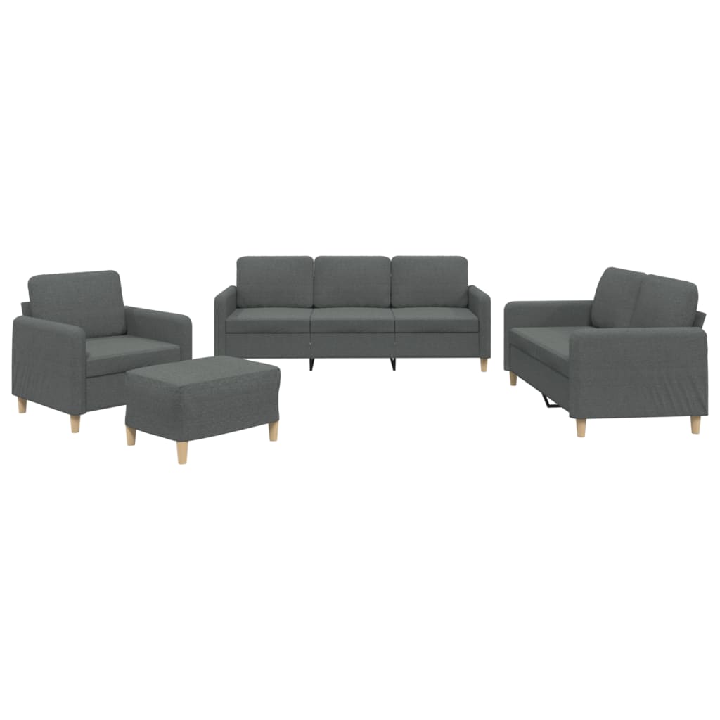 4 Piece Sofa Set with Cushions Dark Grey Fabric