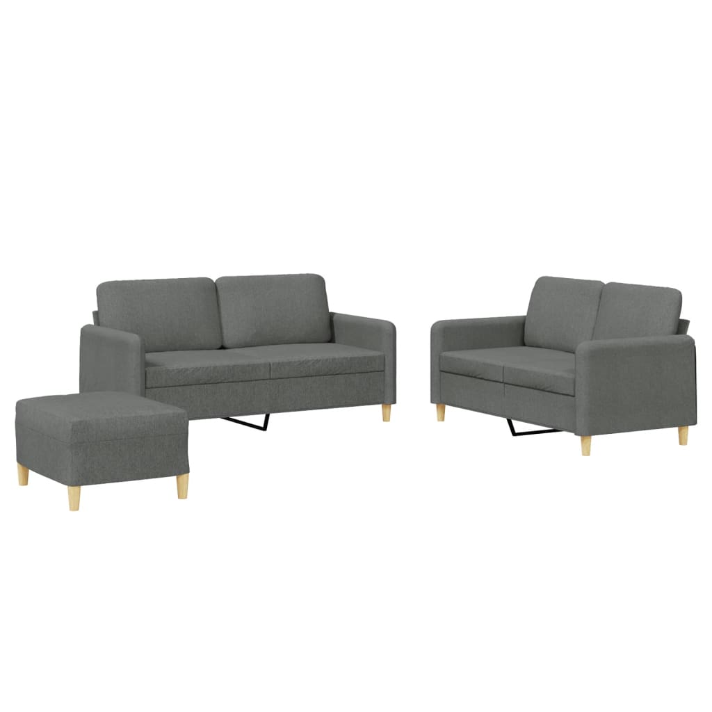 3 Piece Sofa Set with Cushions Dark Grey Fabric