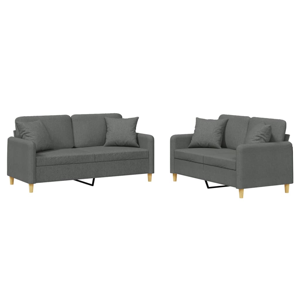 2 Piece Sofa Set with Pillows Dark Grey Fabric