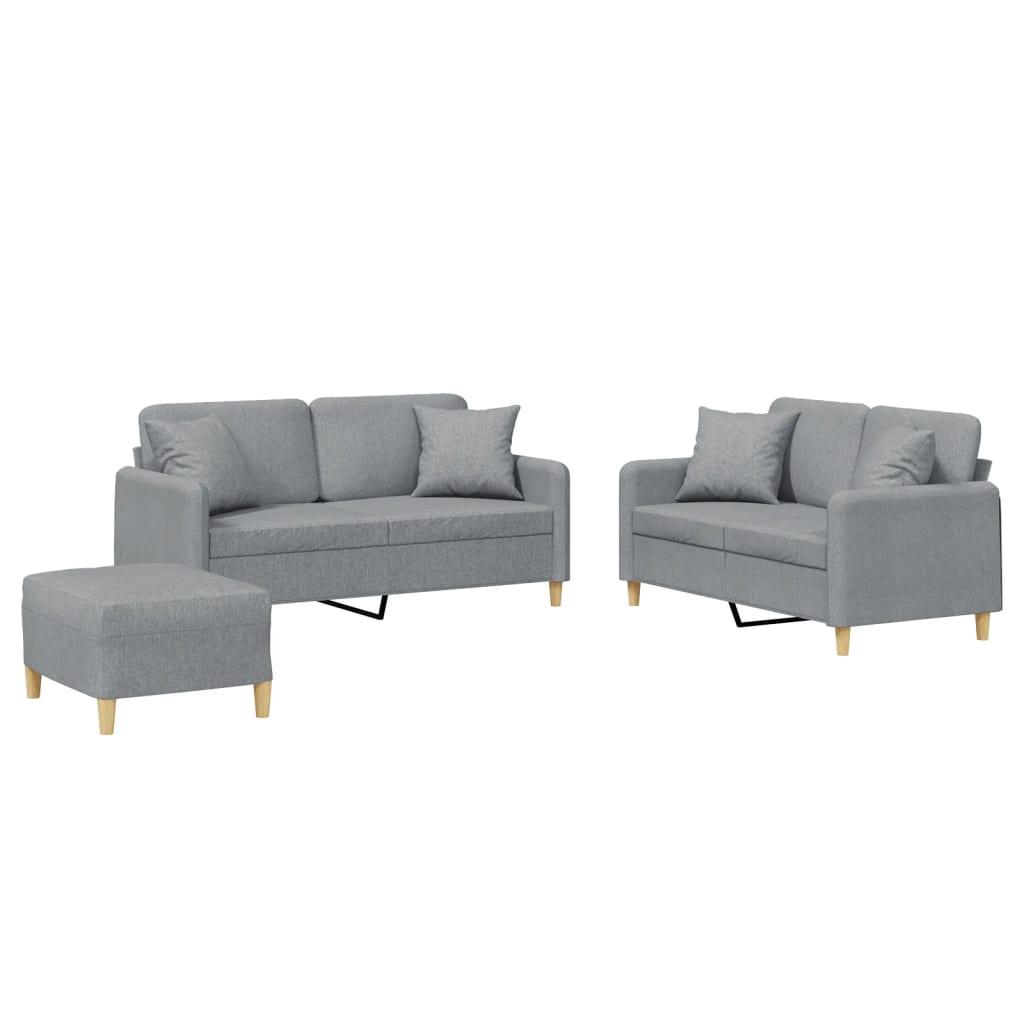 3 Piece Sofa Set with Pillows Light Grey Fabric