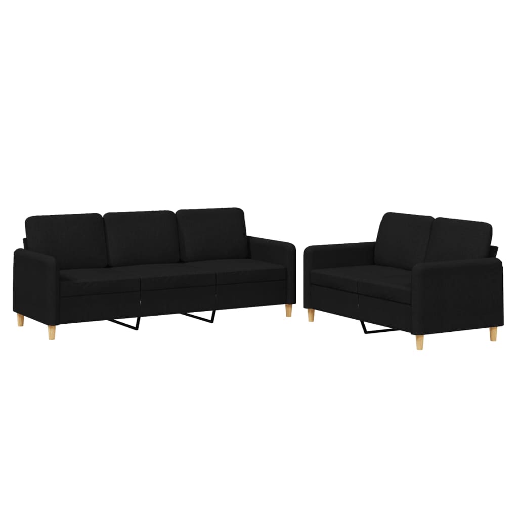 2 Piece Sofa Set with Cushions Black Fabric