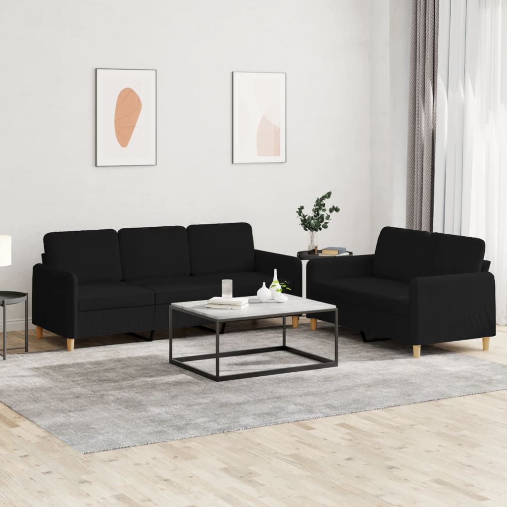 2 Piece Sofa Set with Cushions Black Fabric