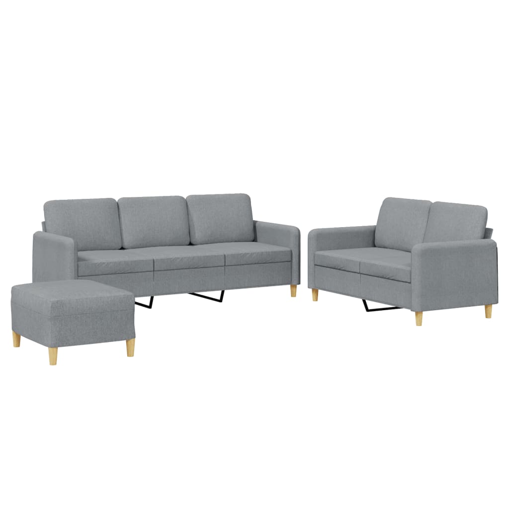 3 Piece Sofa Set with Cushions Light Grey Fabric