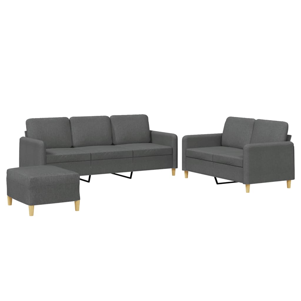 3 Piece Sofa Set with Cushions Dark Grey Fabric