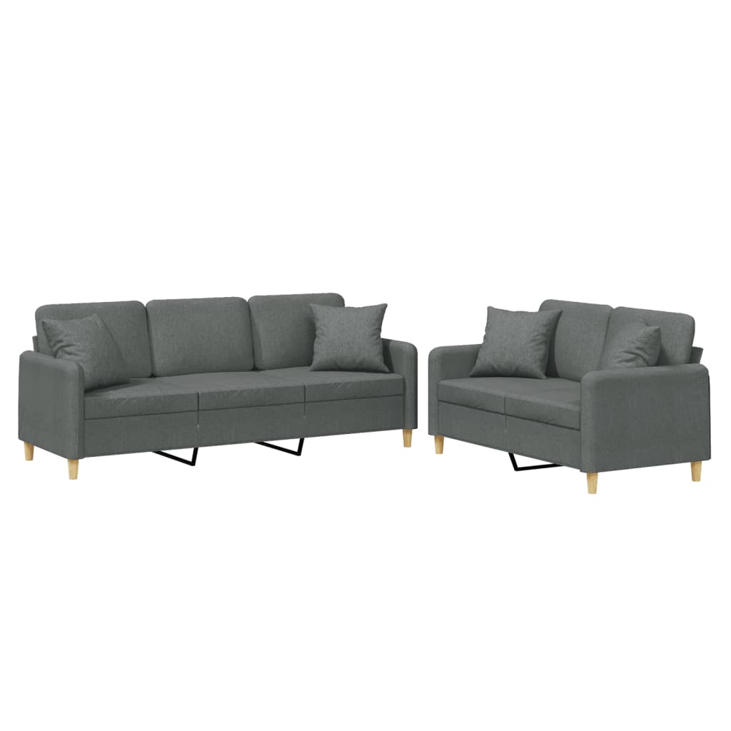 2 Piece Sofa Set with Pillows Dark Grey Fabric