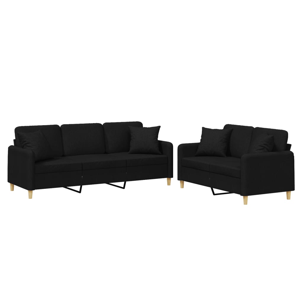 2 Piece Sofa Set with Pillows Black Fabric