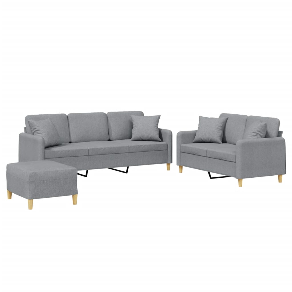 3 Piece Sofa Set with Pillows Light Grey Fabric